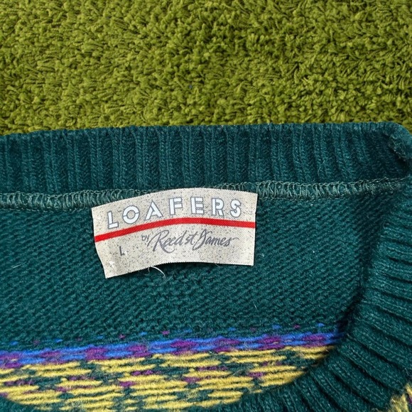 Vintage Loafers Knit Pattern Green Sweater - Picture 3 of 5